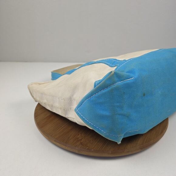 Vtg L.L.Bean Boat and Tote Bag Medium tiffany Blue Trim Canvas Open Top Made USA - Picture 10 of 16